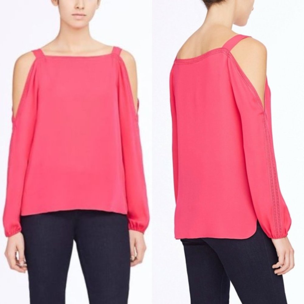 Elie Tahari Lindy Silk Blouse Pink Cold Shoulder
